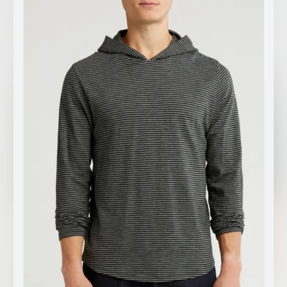 Vince Striped Black Grey Lightweight Hooded Sweatshirt Size Large Men's - Picture 1 of 9
